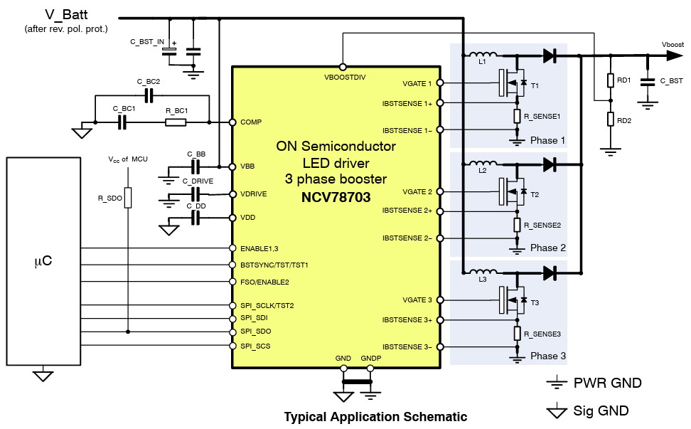 Applikations-Schaltungsdiagramm - onsemi NCV78703 LED-Treiber-ICs